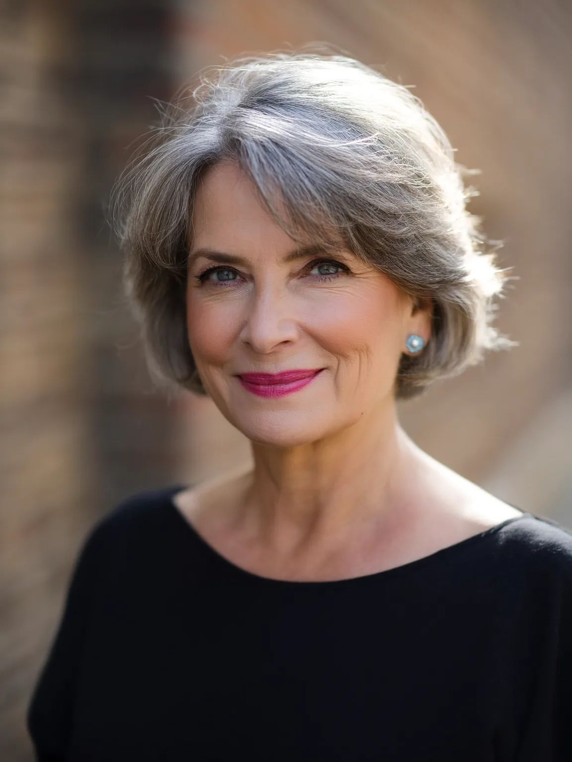 Soft Straight Silver Grey Bob with Side-Swept Bangs